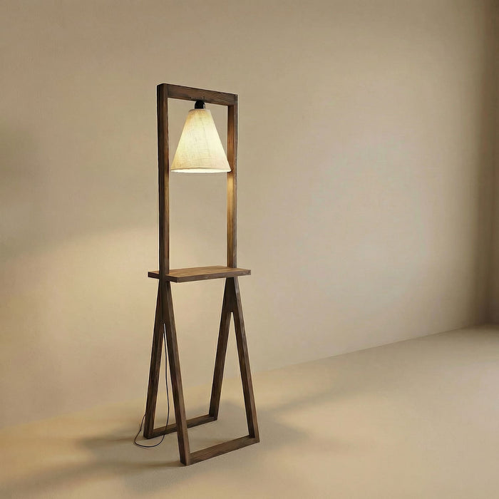 Euphoria Wooden Floor Lamp with Brown Base and Beige Fabric Lampshade