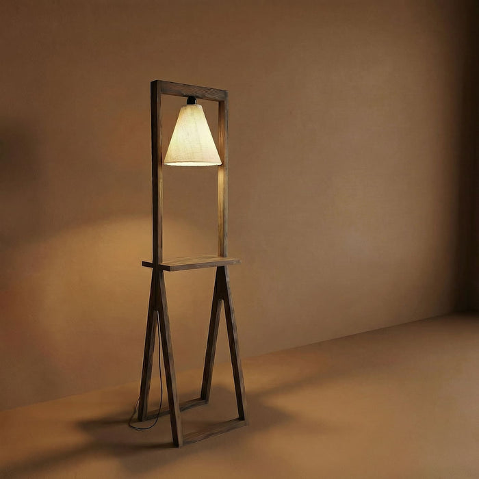 Euphoria Wooden Floor Lamp with Brown Base and Beige Fabric Lampshade