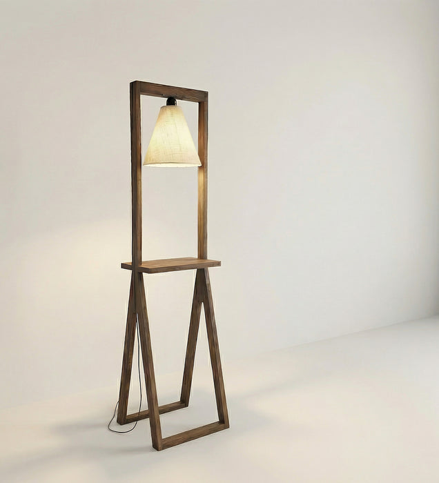 Euphoria Wooden Floor Lamp with Brown Base and Beige Fabric Lampshade