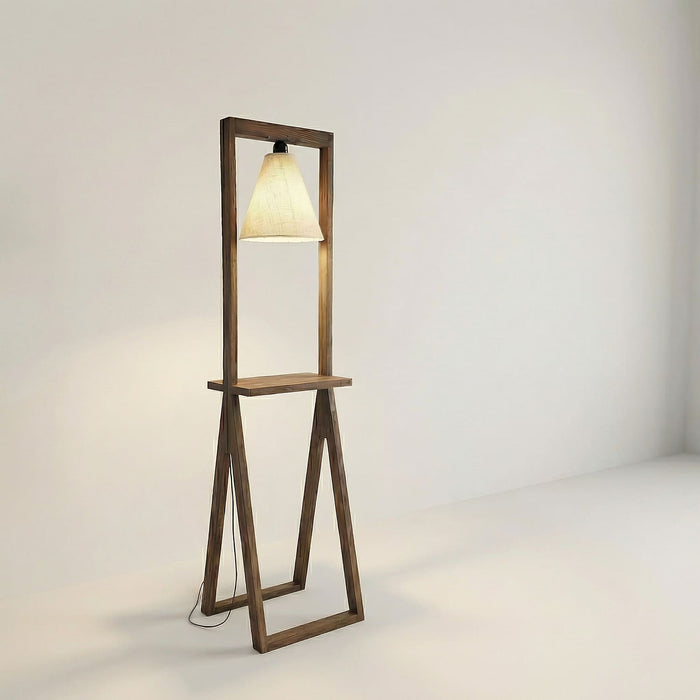 Euphoria Wooden Floor Lamp with Brown Base and Beige Fabric Lampshade