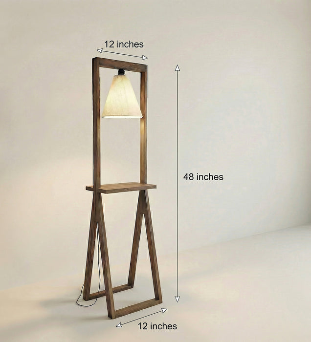 Euphoria Wooden Floor Lamp with Brown Base and Beige Fabric Lampshade