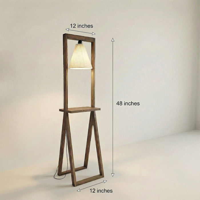 Euphoria Wooden Floor Lamp with Brown Base and Beige Fabric Lampshade