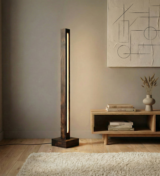 Excalibur LED Wooden Floor Lamp With Brown Base