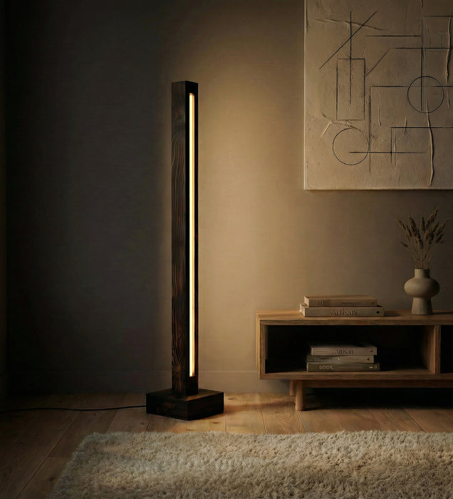 Excalibur LED Wooden Floor Lamp With Brown Base