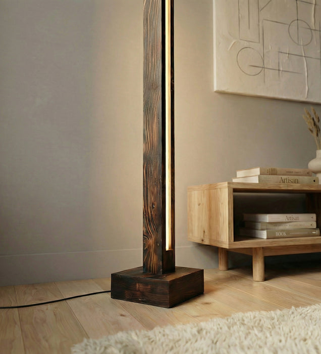 Excalibur LED Wooden Floor Lamp With Brown Base