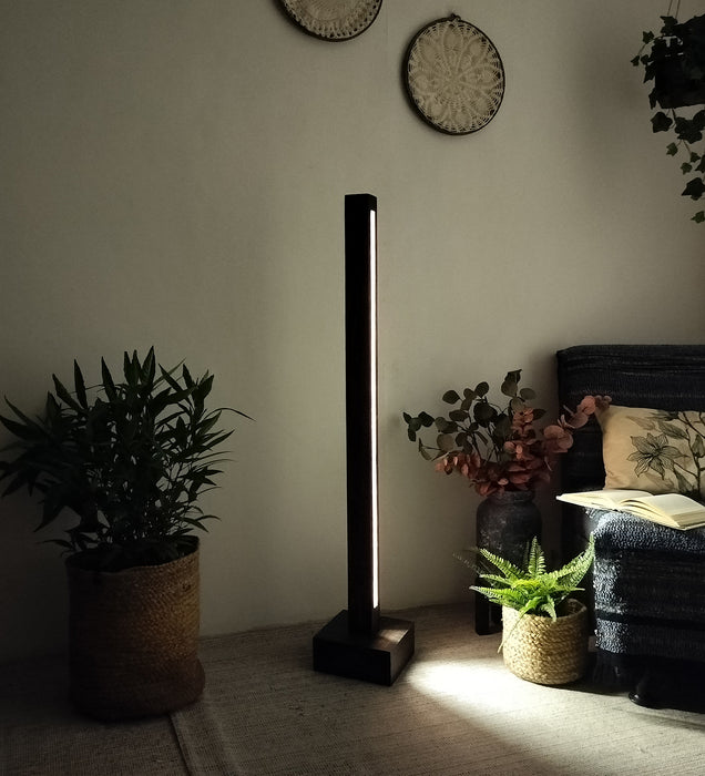 Excalibur LED Wooden Floor Lamp With Brown Base