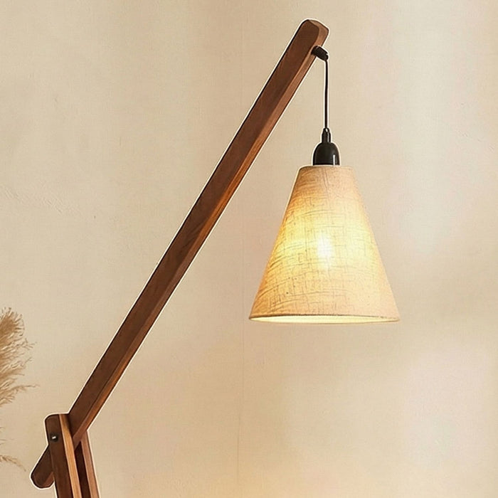 Fisher Wooden Floor Lamp with Brown Base and Jute Fabric Lampshade