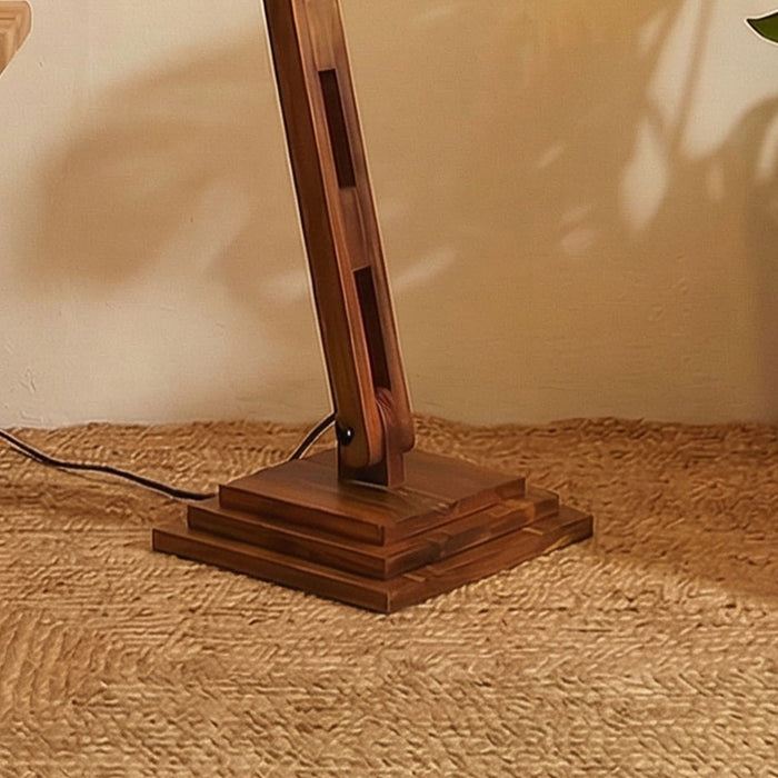 Fisher Wooden Floor Lamp with Brown Base and Jute Fabric Lampshade
