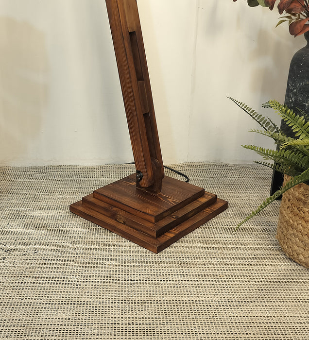Fisher Wooden Floor Lamp with Brown Base and Jute Fabric Lampshade