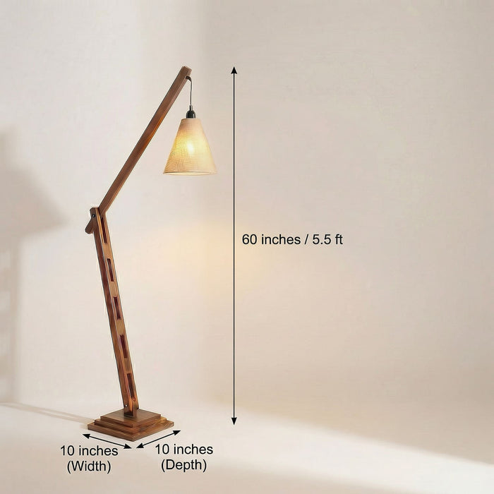 Fisher Wooden Floor Lamp with Brown Base and Jute Fabric Lampshade
