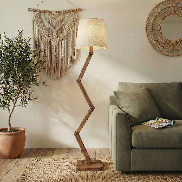 Flex Wooden Floor Lamp with Jute Lampshade
