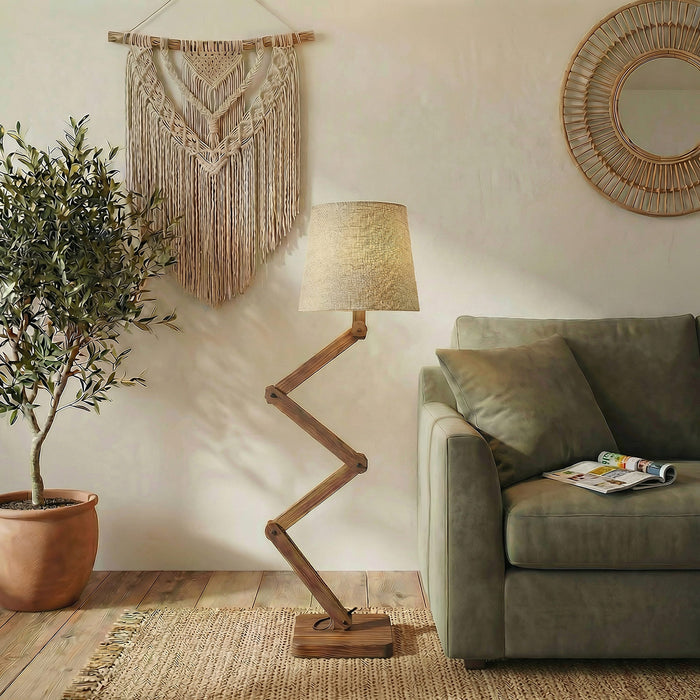 Flex Wooden Floor Lamp with Jute Lampshade
