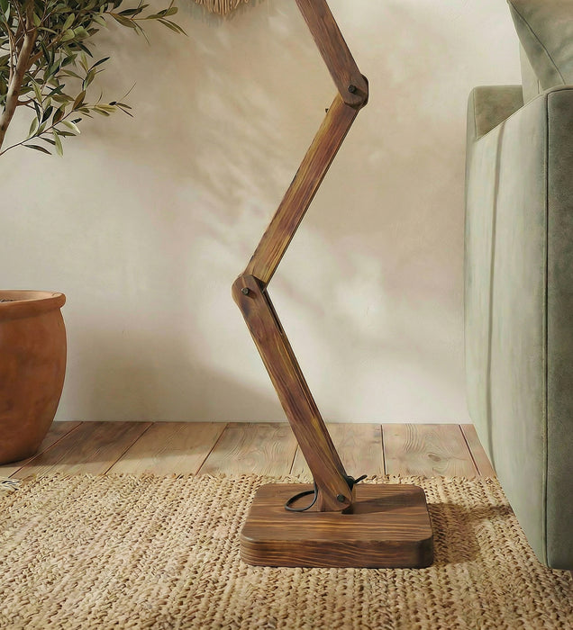 Flex Wooden Floor Lamp with Brown Base and Beige Fabric Lampshade