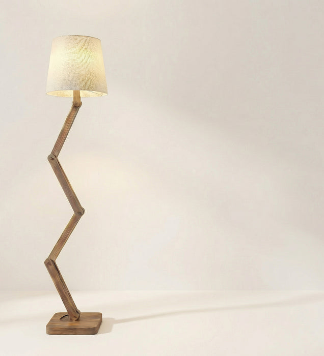 Flex Wooden Floor Lamp with Brown Base and Beige Fabric Lampshade