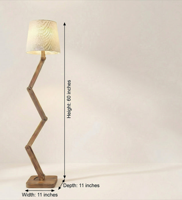 Flex Wooden Floor Lamp with Brown Base and Beige Fabric Lampshade