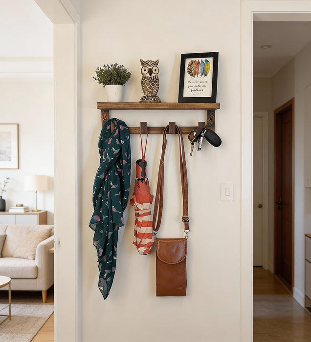 Florian Wooden Wall Shelf Organiser with Key Holders