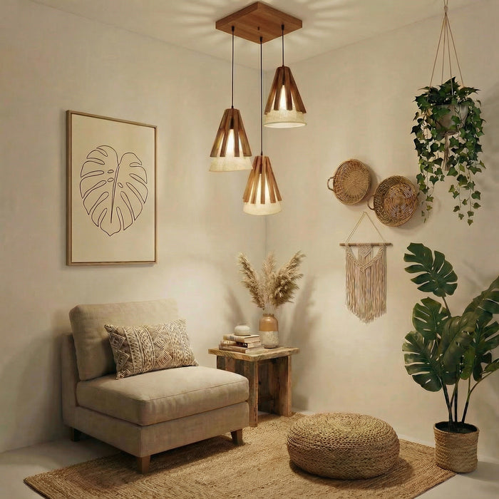 Flue Brown Wooden Cluster Hanging Lamp