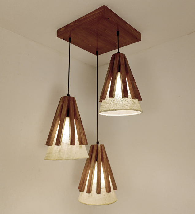 Flue Brown Wooden Cluster Hanging Lamp