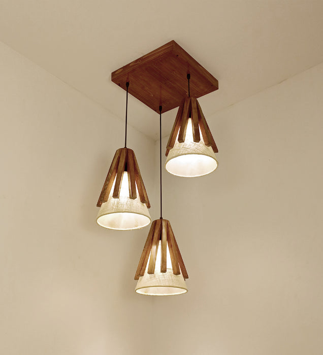 Flue Brown Wooden Cluster Hanging Lamp
