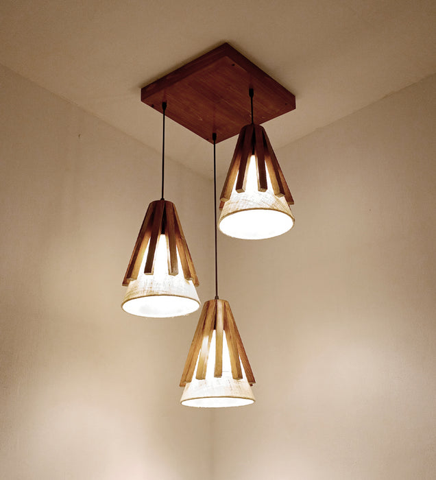 Flue Brown Wooden Cluster Hanging Lamp