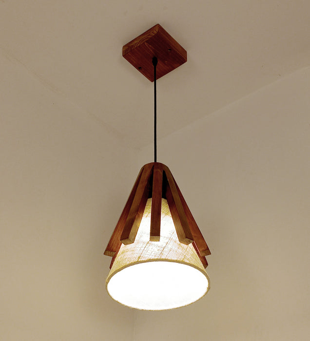 Flue Beige & Brown Wooden Single Hanging Lamp