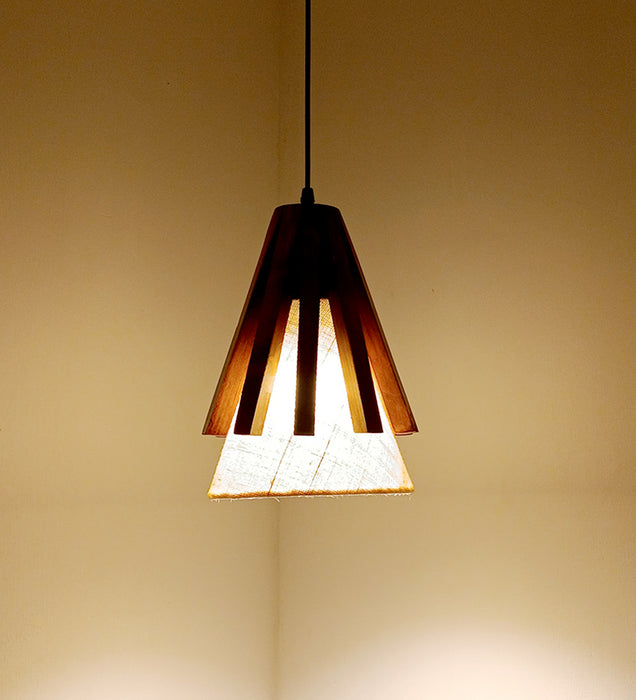 Flue Beige & Brown Wooden Single Hanging Lamp