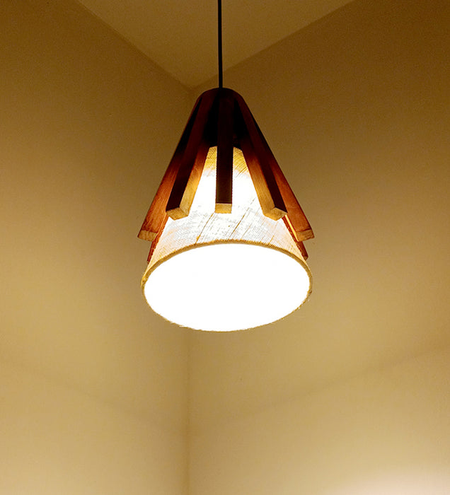 Flue Beige & Brown Wooden Single Hanging Lamp