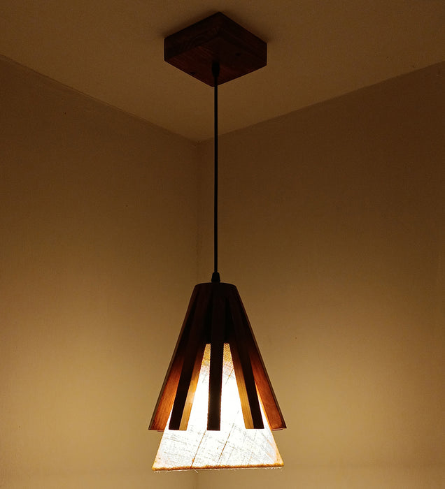 Flue Beige & Brown Wooden Single Hanging Lamp