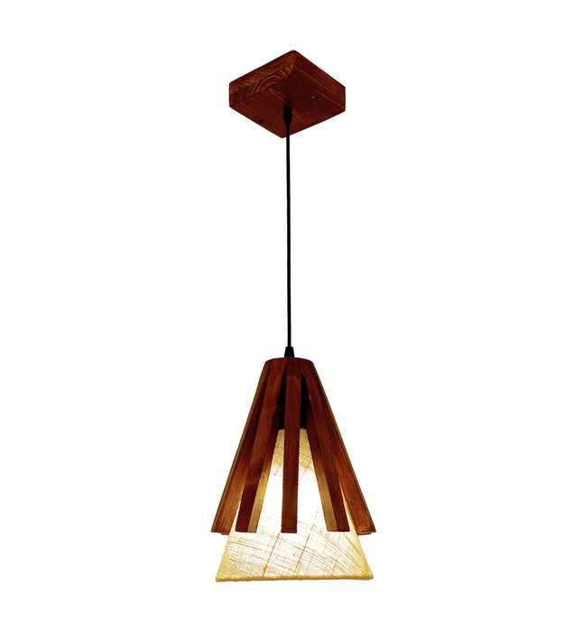 Flue Beige & Brown Wooden Single Hanging Lamp