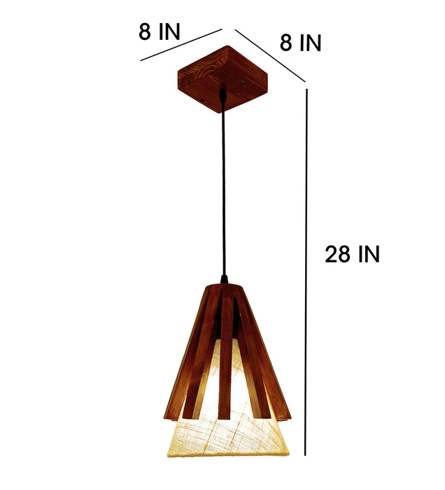 Flue Beige & Brown Wooden Single Hanging Lamp