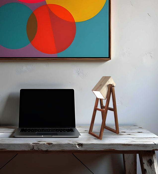 Focal Brown Wooden Table Lamp with Beige Wooden Lampshade