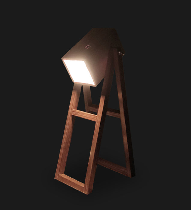 Focal Brown Wooden Table Lamp with Beige Wooden Lampshade