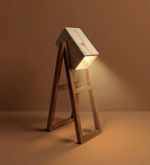 Focal Brown Wooden Table Lamp with Beige Wooden Lampshade