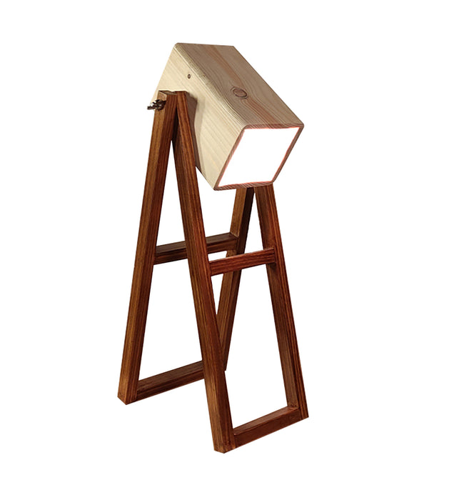 Focal Brown Wooden Table Lamp with Beige Wooden Lampshade