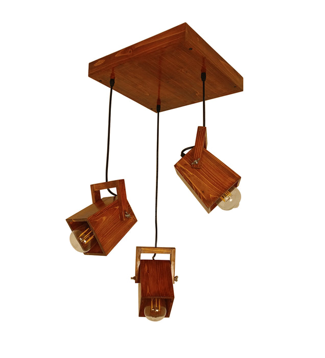Focal Brown Wooden Cluster Hanging Lamp