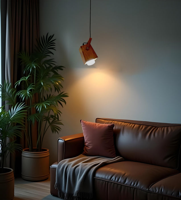 Focal Brown Wooden Single Hanging Lamp