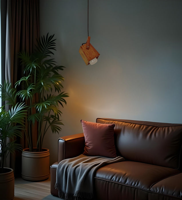 Focal Brown Wooden Single Hanging Lamp