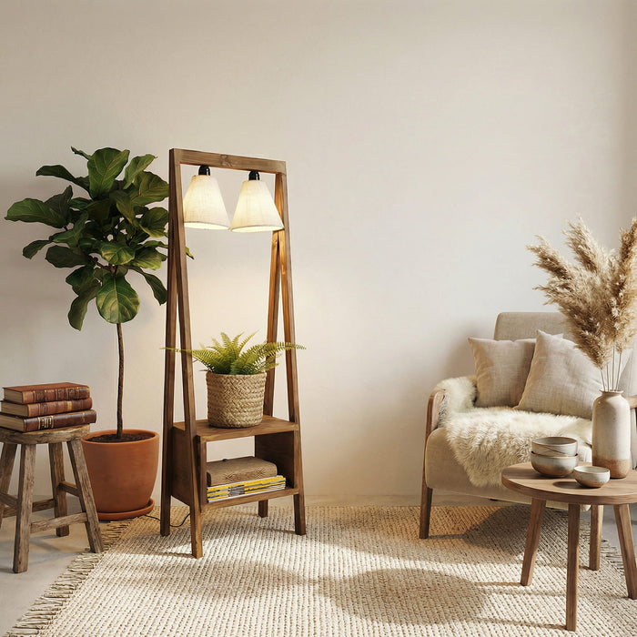 Francis Wooden Floor Lamp with Brown Base and Jute Fabric Lampshade