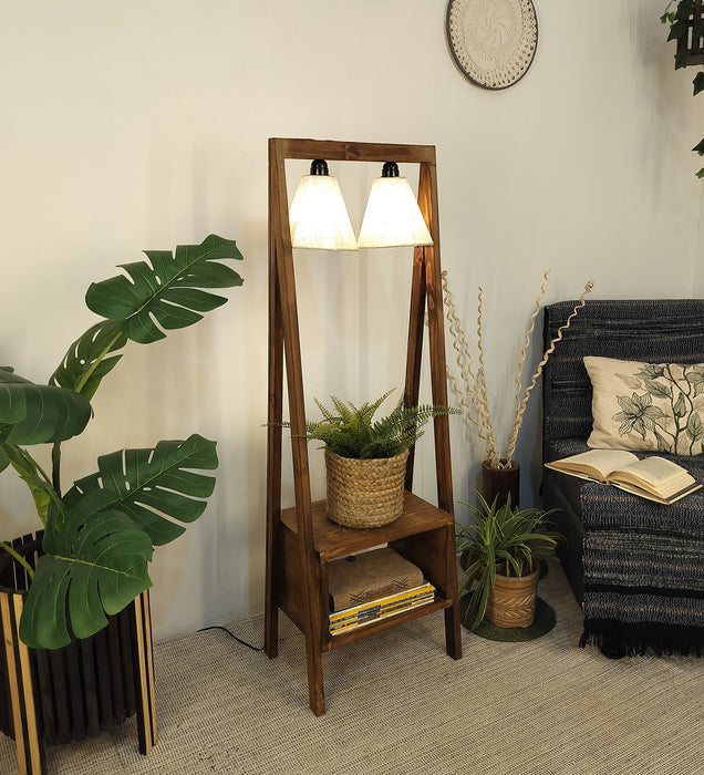 Francis Wooden Floor Lamp with Brown Base and Jute Fabric Lampshade