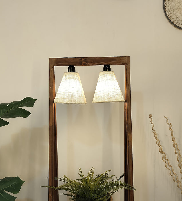 Francis Wooden Floor Lamp with Brown Base and Jute Fabric Lampshade