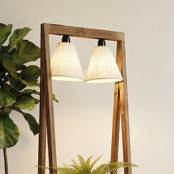 Francis Wooden Floor Lamp with Brown Base and Jute Fabric Lampshade