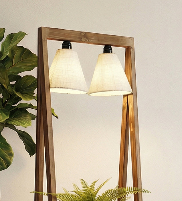 Francis Wooden Floor Lamp with Brown Base and Jute Fabric Lampshade