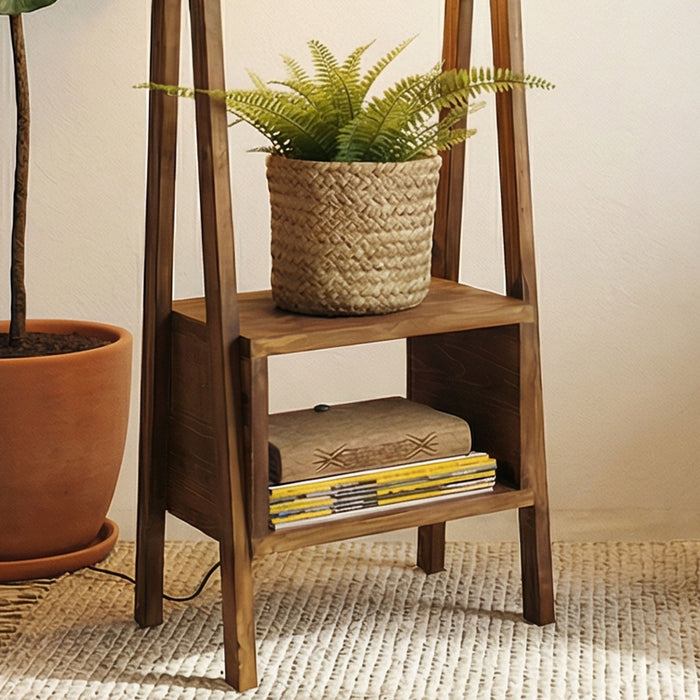 Francis Wooden Floor Lamp with Brown Base and Jute Fabric Lampshade