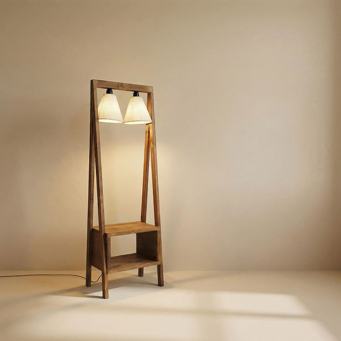 Francis Wooden Floor Lamp with Brown Base and Jute Fabric Lampshade