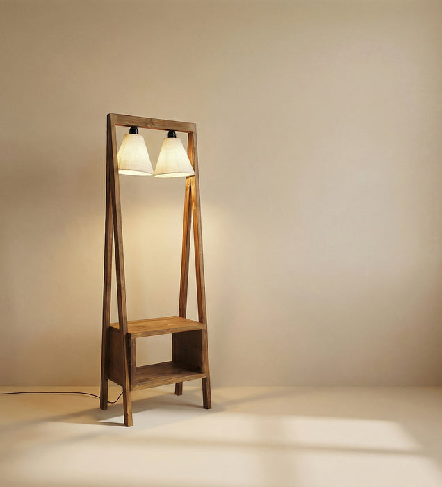 Francis Wooden Floor Lamp with Brown Base and Jute Fabric Lampshade