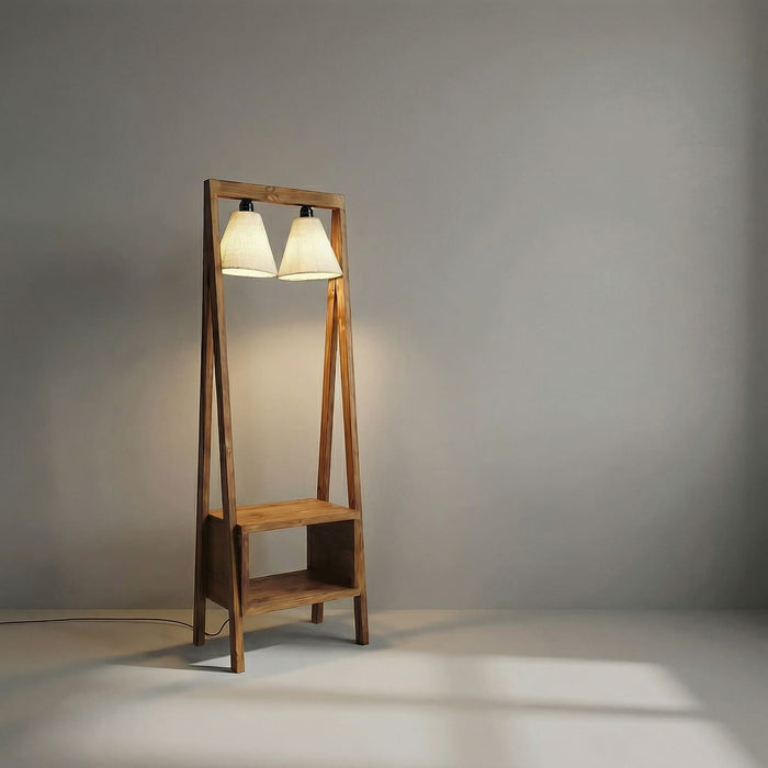 Francis Wooden Floor Lamp with Brown Base and Jute Fabric Lampshade