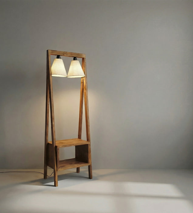 Francis Wooden Floor Lamp with Brown Base and Jute Fabric Lampshade