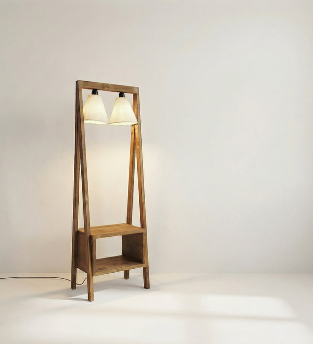 Francis Wooden Floor Lamp with Brown Base and Jute Fabric Lampshade