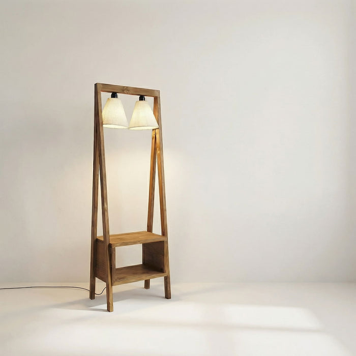 Francis Wooden Floor Lamp with Brown Base and Jute Fabric Lampshade