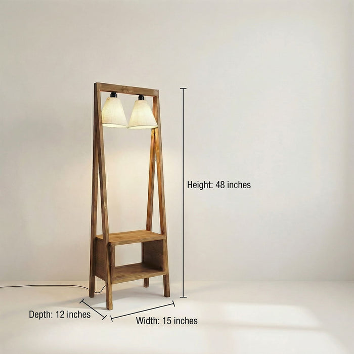 Francis Wooden Floor Lamp with Brown Base and Jute Fabric Lampshade